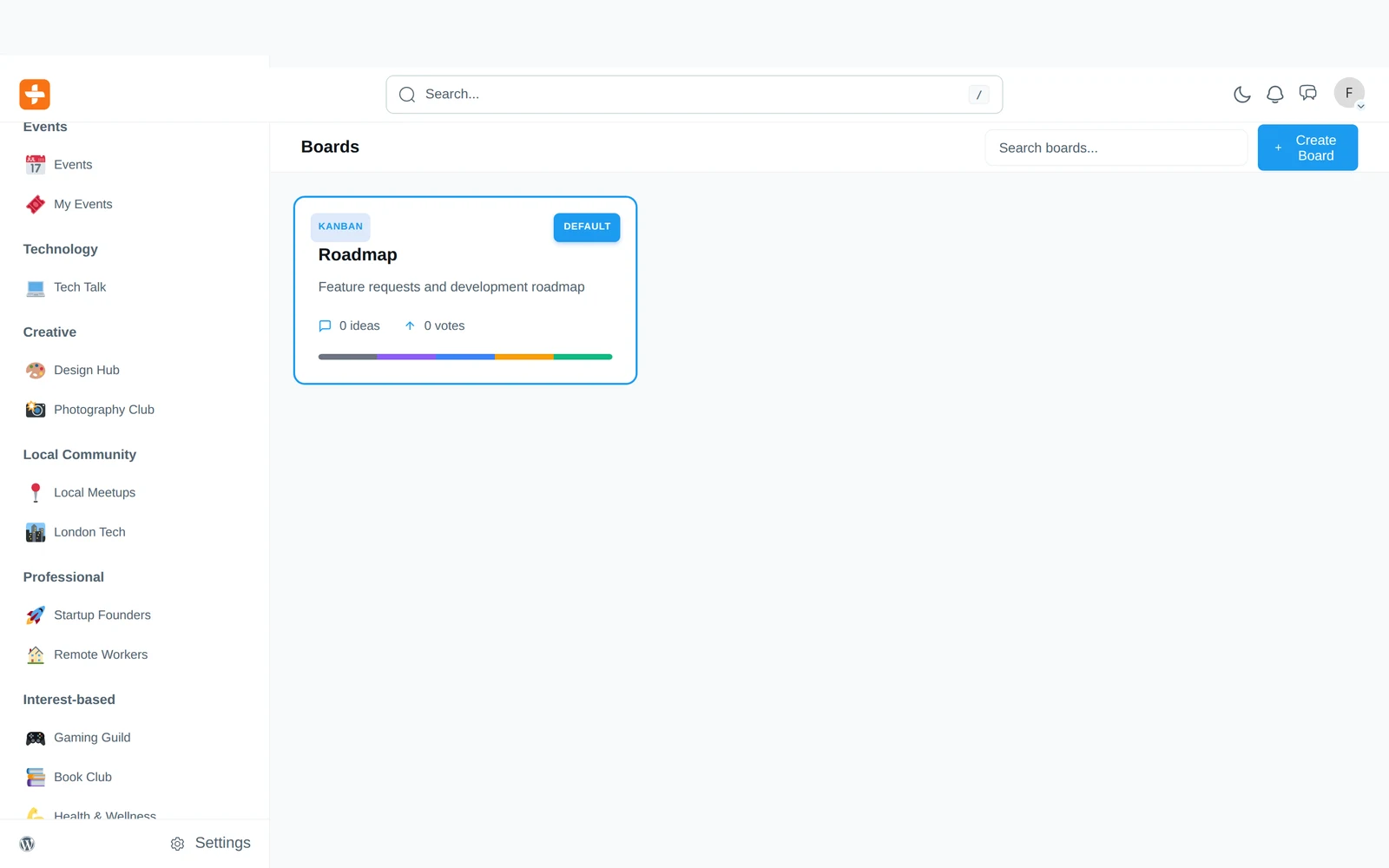 The boards overview with kanban-style roadmap boards
